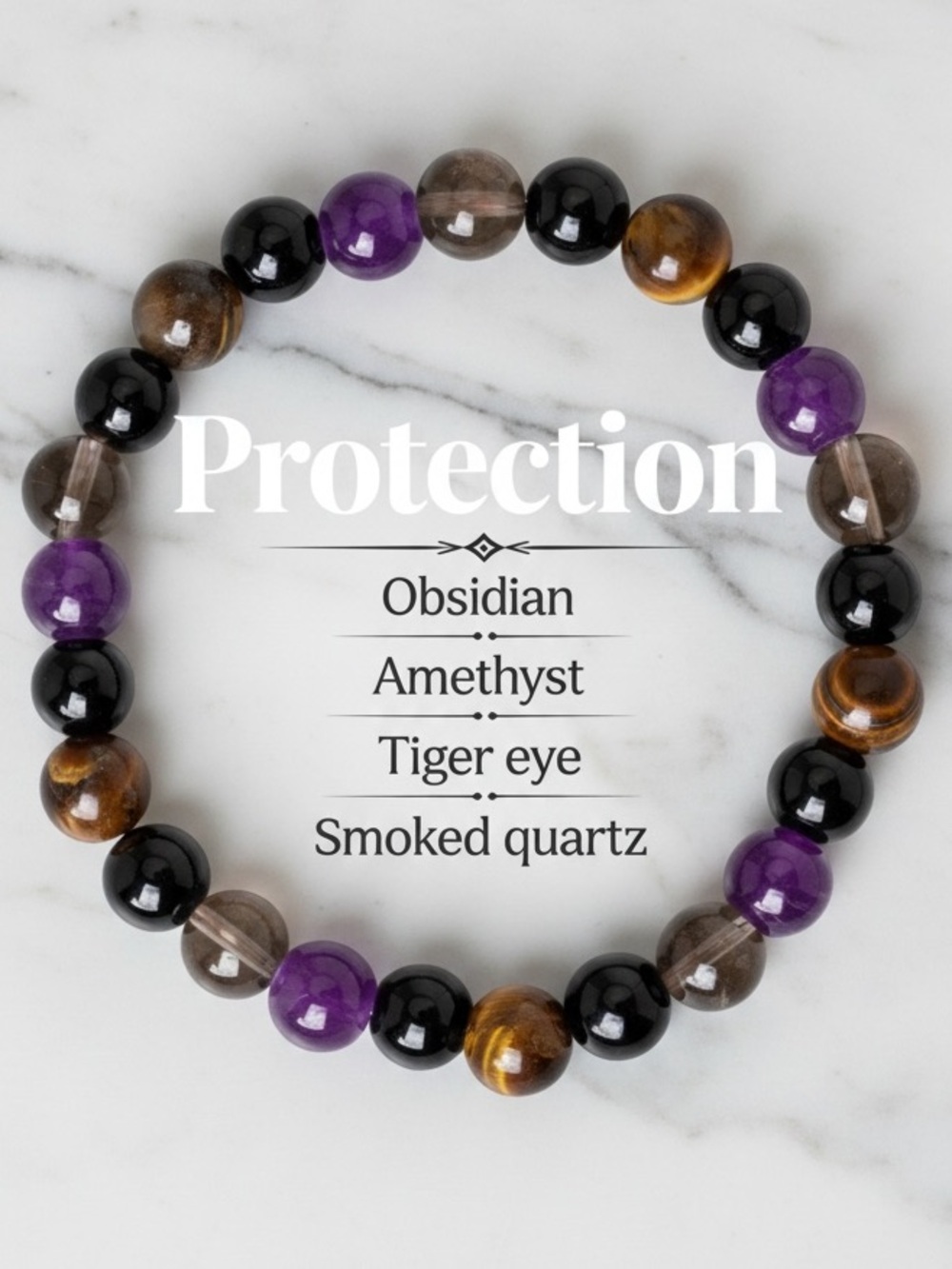 Amethyst, Tiger's Eye & Smoky Quartz Beaded Bracelet. New.